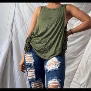 Fun olive green tank with fringe